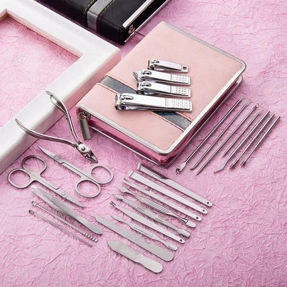 26 Piece Professional Manicure Pedicure Set with Leather Case | High Quality Stainless Steel Tools | All Purpose Family Kit | Ideal Gift for the Festive Season