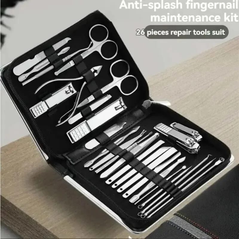 26 Piece Professional Manicure Pedicure Set with Leather Case | High Quality Stainless Steel Tools | All Purpose Family Kit | Ideal Gift for the Festive Season