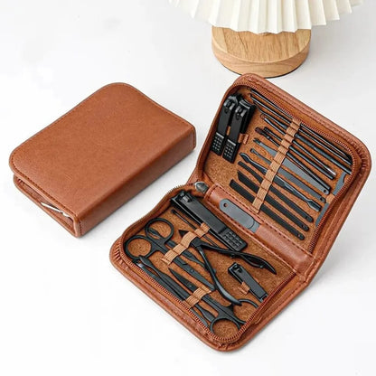 26 Piece Professional Manicure Pedicure Set with Leather Case | High Quality Stainless Steel Tools | All Purpose Family Kit | Ideal Gift for the Festive Season