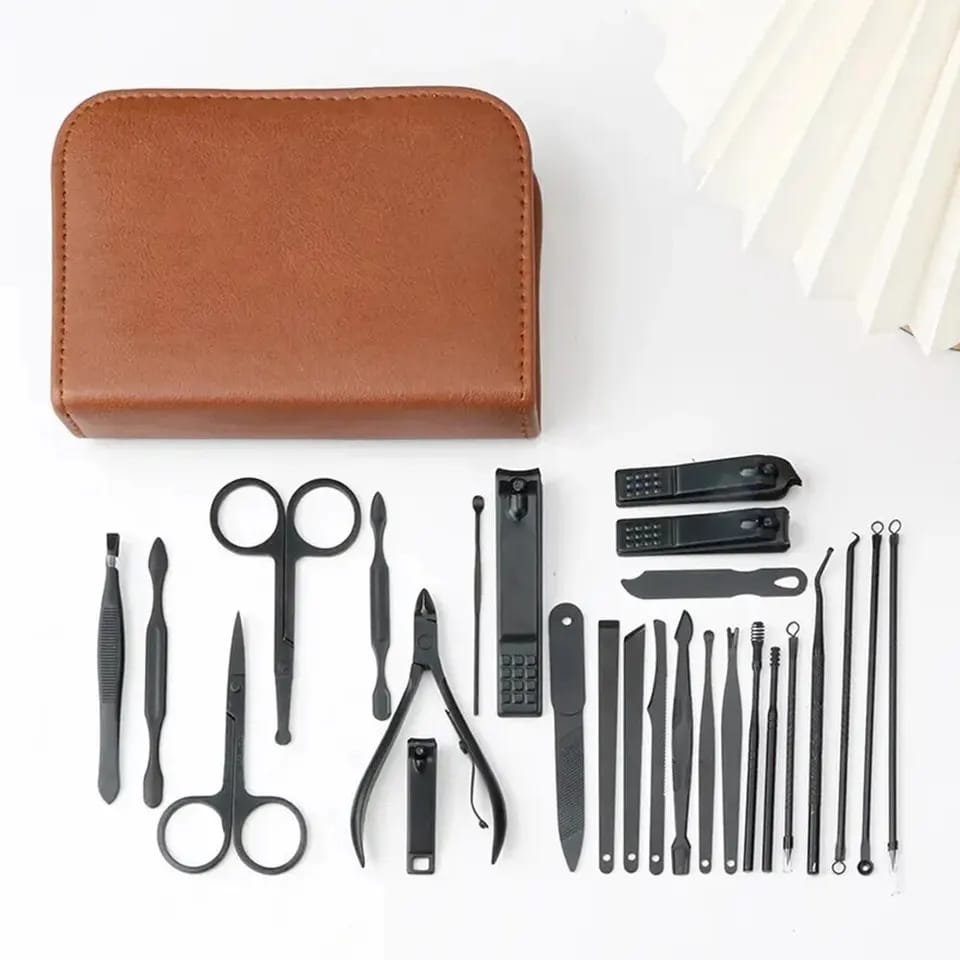 26 Piece Professional Manicure Pedicure Set with Leather Case | High Quality Stainless Steel Tools | All Purpose Family Kit | Ideal Gift for the Festive Season