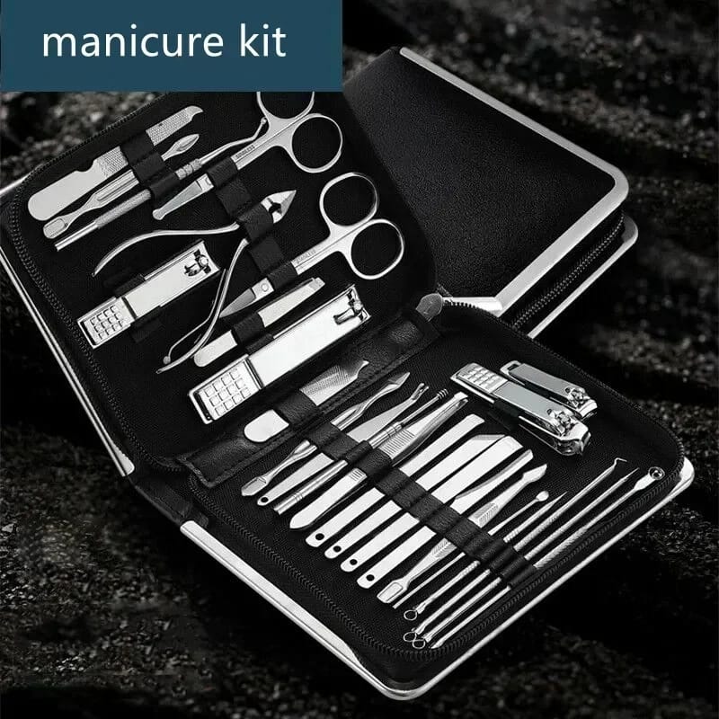 26 Piece Professional Manicure Pedicure Set with Leather Case | High Quality Stainless Steel Tools | All Purpose Family Kit | Ideal Gift for the Festive Season