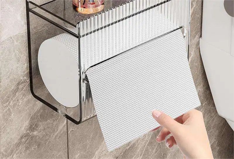 Acrylic Wall Mounted Tissue Box | Bathroom Toilet Paper Storage | Napkin Paper Dispenser | Punch-Free Installation