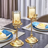 Luxury Style Home Decor Metal & Glass Flowers Candle Holder | Perfect for Weddings, Parties, and Romantic Dinners