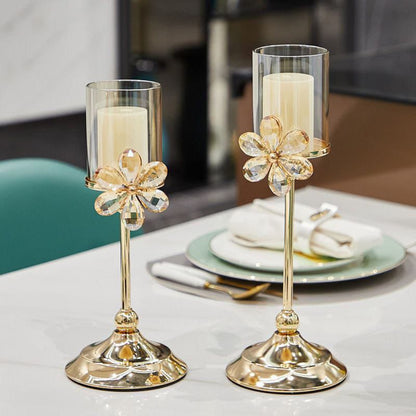 Luxury Style Home Decor Metal & Glass Flowers Candle Holder | Perfect for Weddings, Parties, and Romantic Dinners