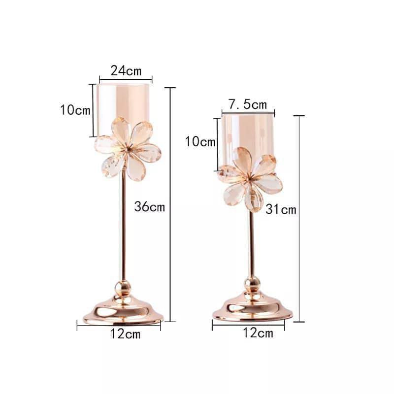 Luxury Style Home Decor Metal & Glass Flowers Candle Holder | Perfect for Weddings, Parties, and Romantic Dinners