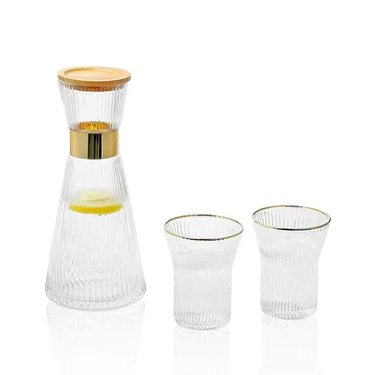 7 Piece Clear Borosilicate Ribbed Flute Shaped Carafe Glass Set |  1 Carafe & 6 Glasses