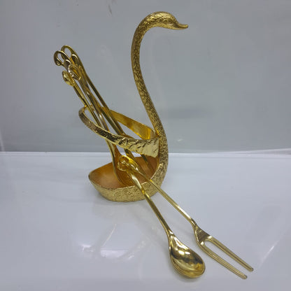 Elegant Gold Swan Shaped Spoon Holder | Metallic Kitchen Utensil Organizer