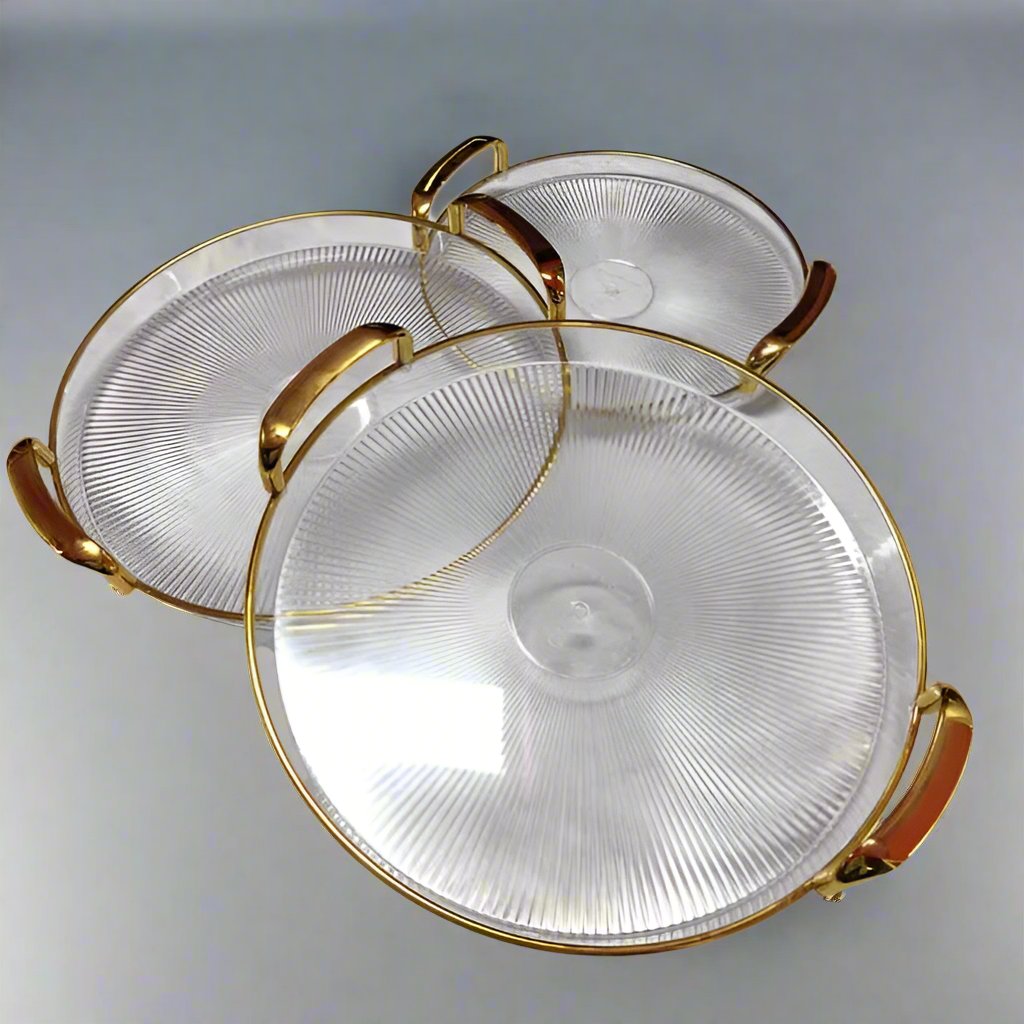 3 Piece Round Shaped Transparent Gold Plated Acrylic Tray Set | Elegant and Versatile