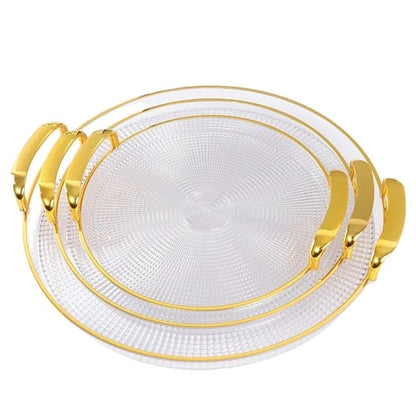 3 Piece Round Shaped Transparent Gold Plated Acrylic Tray Set | Elegant and Versatile