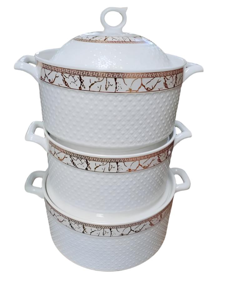 High Quality 3 Piece White Ceramic Serving Set | Includes 3L, 3L, and 4L Bowls | Perfect For Family Meals & Dinner Parties