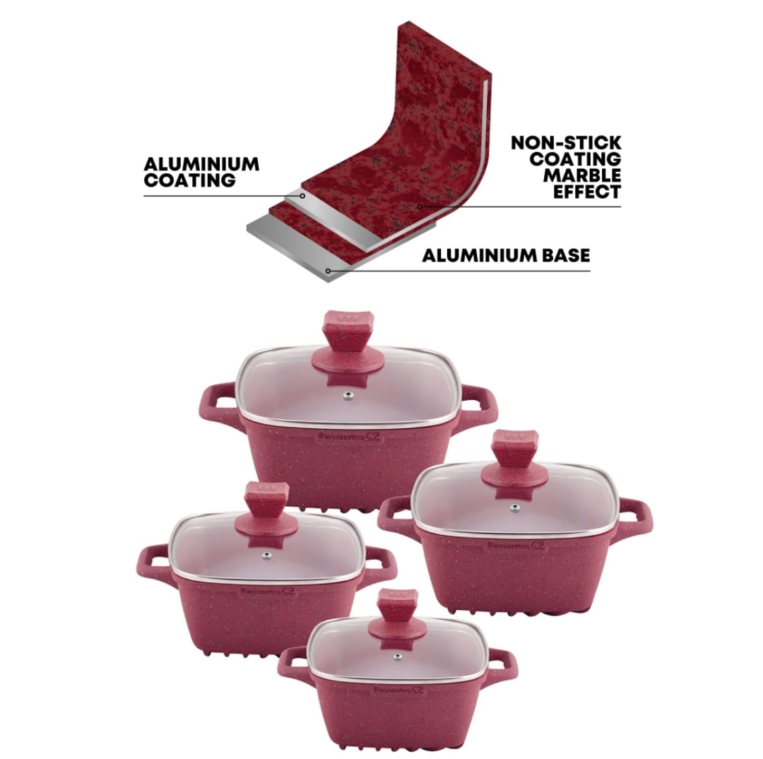 SQ Professional Nea Rossa 4 Piece Die Cast Stock Pot Set | Marble Effect Coating, Vortex Base Cookware | Sizes: 20cm, 24cm, 28cm, 32cm