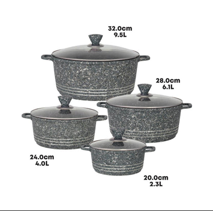 SQ Professional Laria 4 Piece Die Cast Stock Pot Set | Cream and Grey | Sizes: 20cm, 24cm, 28cm, 32cm