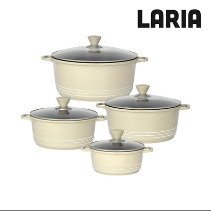 SQ Professional Laria 4 Piece Die Cast Stock Pot Set | Cream and Grey | Sizes: 20cm, 24cm, 28cm, 32cm