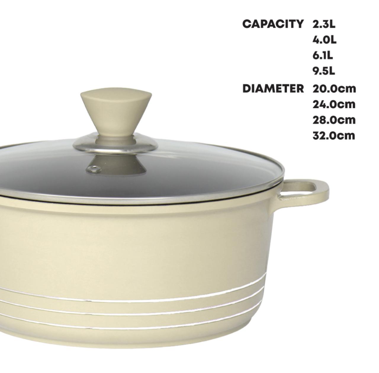 SQ Professional Laria 4 Piece Die Cast Stock Pot Set | Cream and Grey | Sizes: 20cm, 24cm, 28cm, 32cm