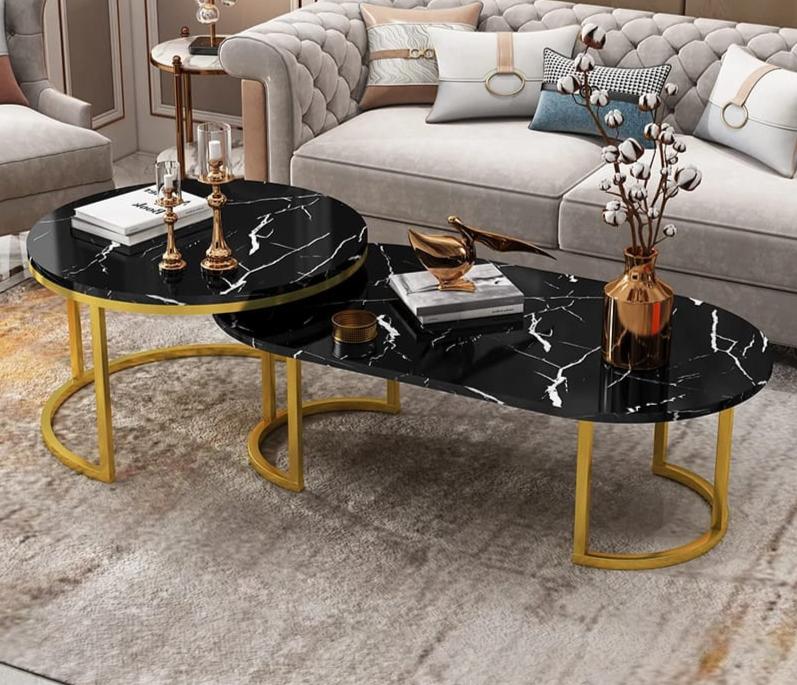 Glass Top Nesting Coffee Table Set (2pcs) | Black | Modern Design |  Ideal for living rooms, lounges, or offices