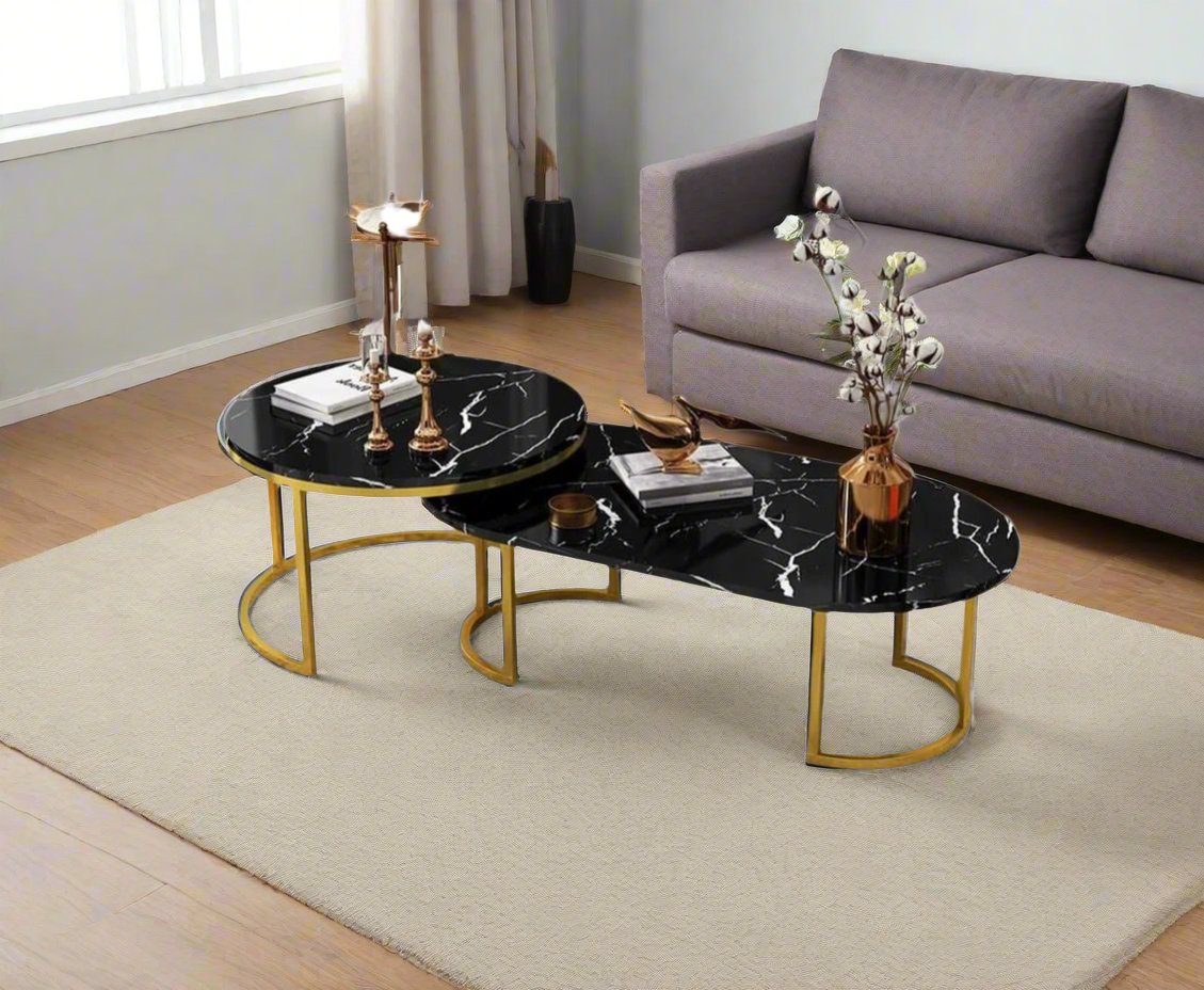 Glass Top Nesting Coffee Table Set (2pcs) | Black | Modern Design |  Ideal for living rooms, lounges, or offices