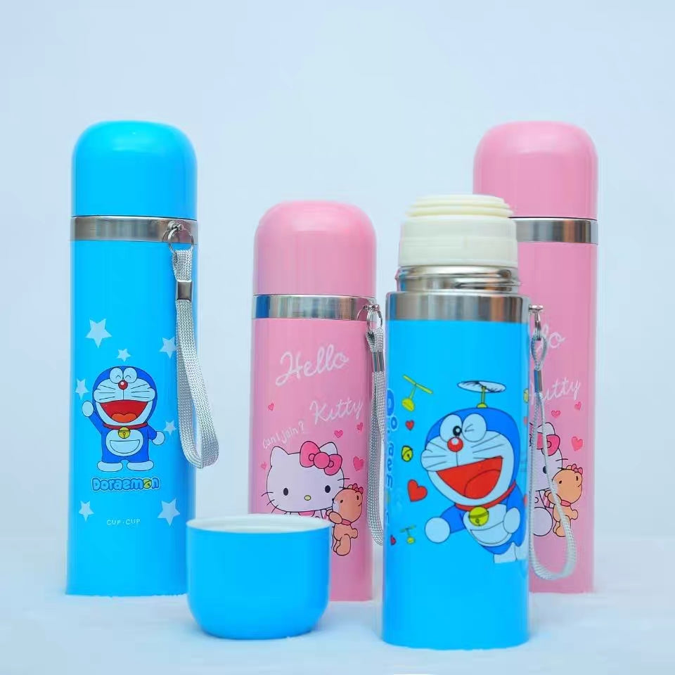 Quality Cartoon Themed Thermos Bottle | 500ml | AntiSpill & Lockable with Drinking Cup | Doraemon, Frozen