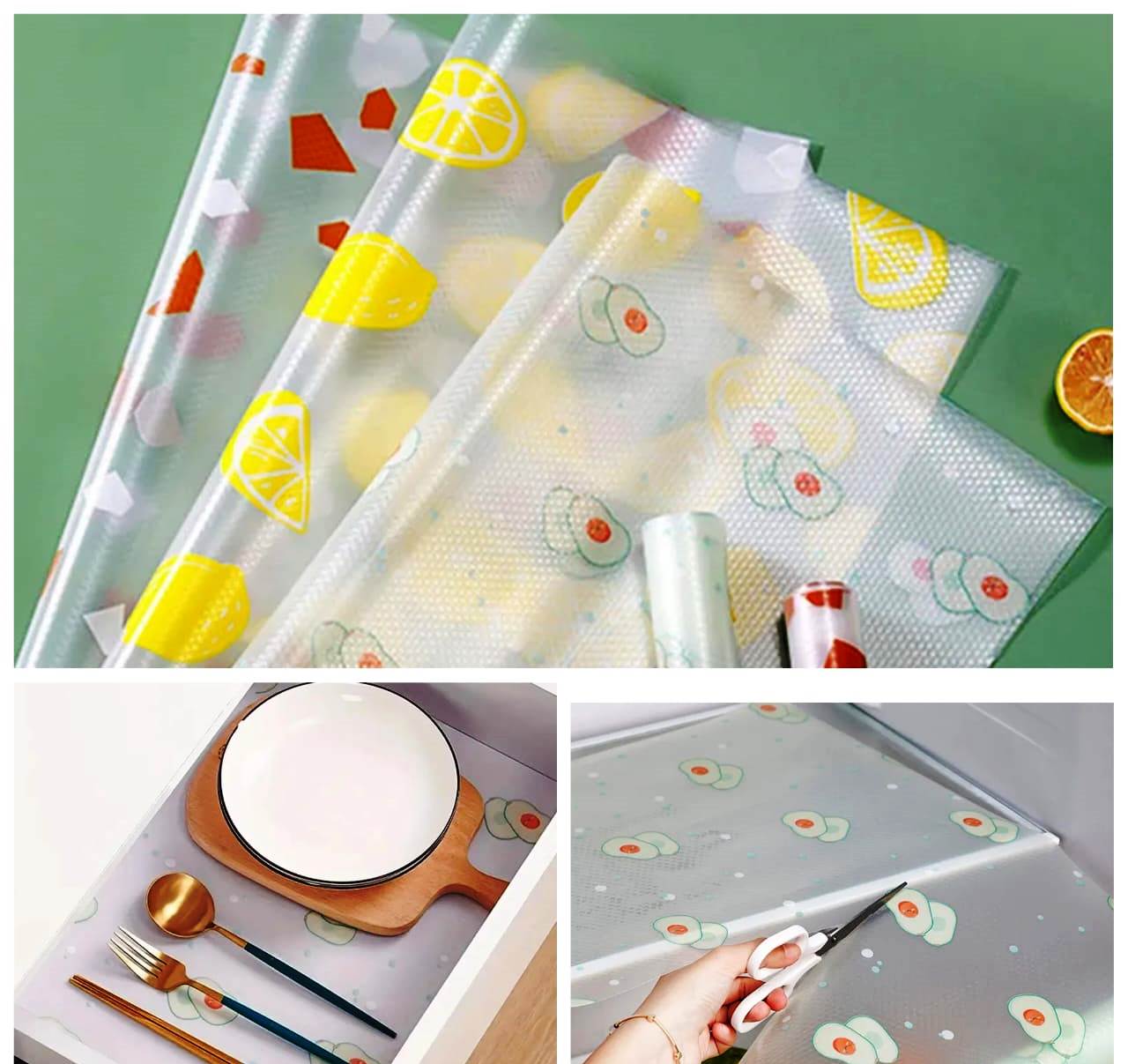 Waterproof Drawer Shelf Liners | 60x200cm Roll | Oil & Water Proof, NonSlip | Geometry, Lemon, Avocado Prints