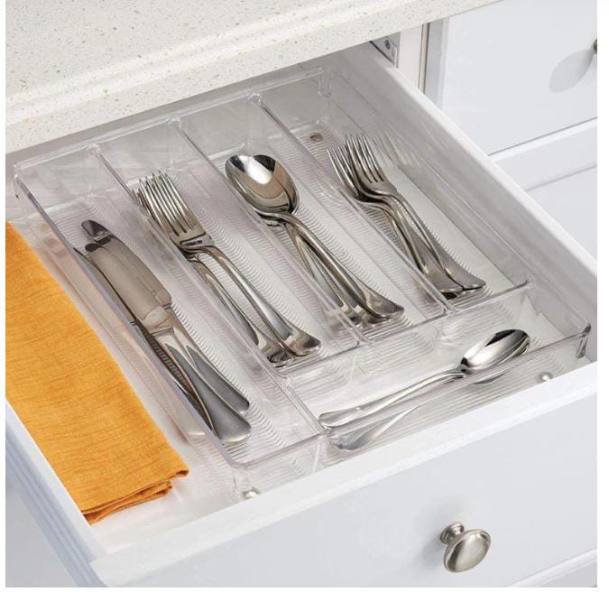 Transparent Clear Acrylic Cutlery Organizer | Extra Thick | Non Slip Feet | Ideal For Organizing Cutlery, Utensils