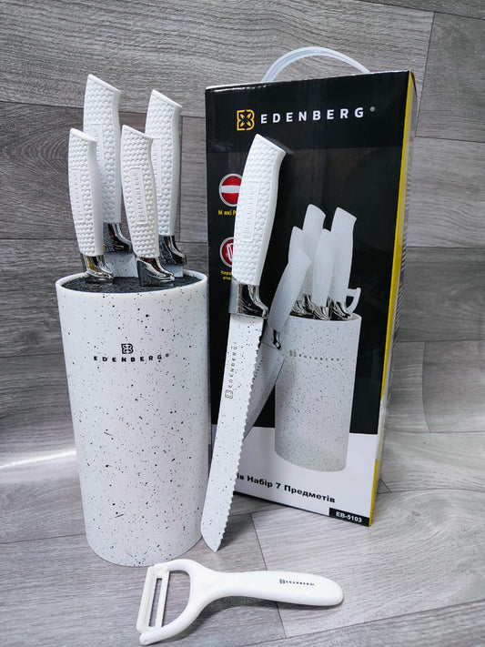 Edernberg Marble Knife Set | Black and White | Stainless Steel With Marble Pattern Finish