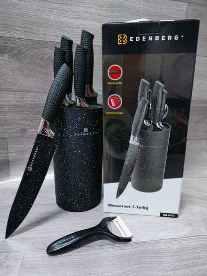 Edernberg Marble Knife Set | Black and White | Stainless Steel With Marble Pattern Finish