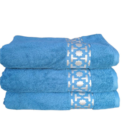 Egyptian Cotton Towels with Silver Arabesque Design | 150x90cm | Luxurious and Soft | Available in White, Grey, Purple, Beige, Blue