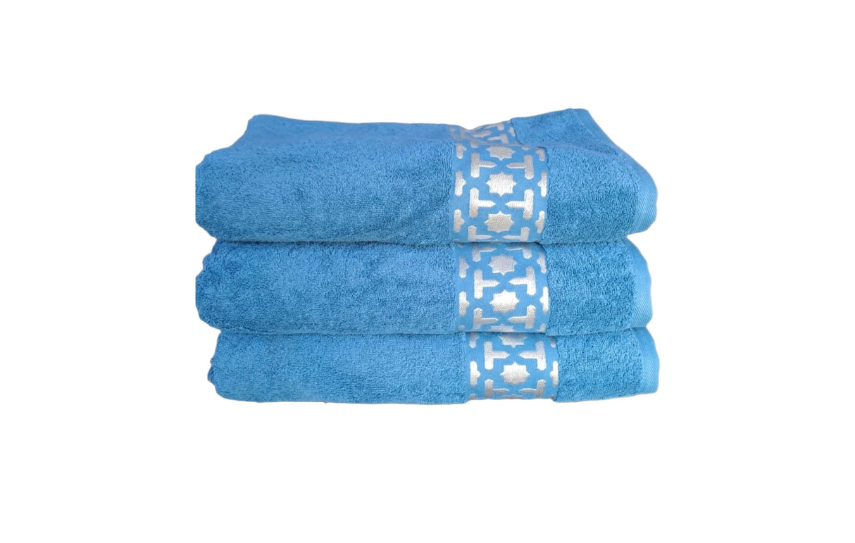 Egyptian Cotton Towels with Silver Arabesque Design | 150x90cm | Luxurious and Soft | Available in White, Grey, Purple, Beige, Blue