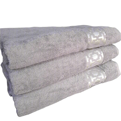 Egyptian Cotton Towels with Silver Arabesque Design | 150x90cm | Luxurious and Soft | Available in White, Grey, Purple, Beige, Blue