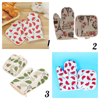 Cotton Oven Mitt + Cotton Mat Set | Heat Insulated | Microwave Oven Layered Set | Includes 1 Mitt, 1 Mat