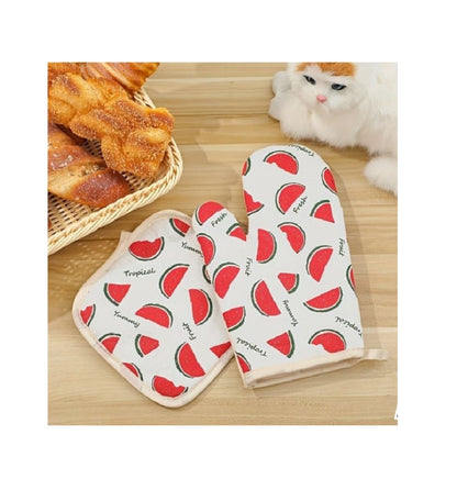 Cotton Oven Mitt + Cotton Mat Set | Heat Insulated | Microwave Oven Layered Set | Includes 1 Mitt, 1 Mat