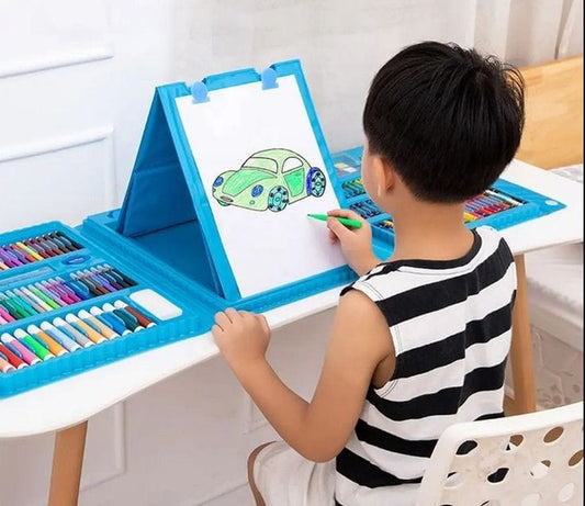 208 Piece Kids Art Set | Complete Painting Kit with Double-Sided Tri-Fold Storage Box | Easy to Carry and Store | Includes Oil Pastels, Colored Pencils, Watercolor Supplies, and More