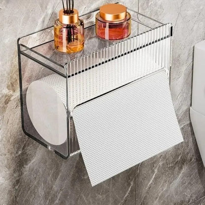 Acrylic Wall Mounted Tissue Box | Bathroom Toilet Paper Storage | Napkin Paper Dispenser | Punch-Free Installation