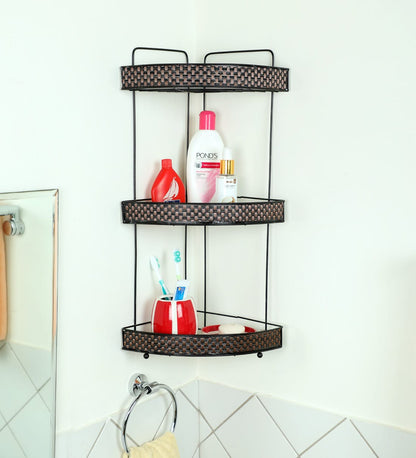 Multifunctional Stainless Steel 3 Layer Corner Shelf | Brown | 32 x 23.5 x 58 cm