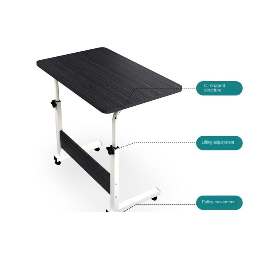 Adjustable Movable Laptop Desk with Wheels | Portable Work Desk | 360° Rotating Lockable Laptop Table | 60 cm x 40 cm (Adjustable height: 66 cm - 90 cm)