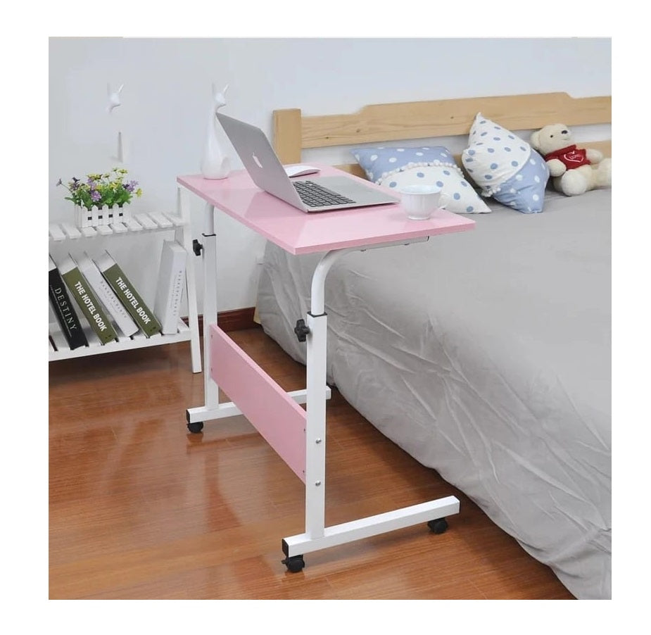 Adjustable Movable Laptop Desk with Wheels | Portable Work Desk | 360° Rotating Lockable Laptop Table | 60 cm x 40 cm (Adjustable height: 66 cm - 90 cm)