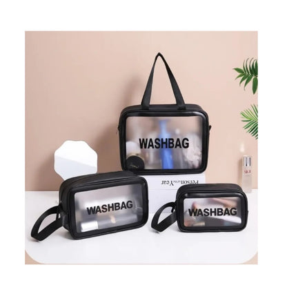 3 in 1 Waterproof Cosmetic Washbag | Travel Makeup Bag | Portable Toiletry Organizer | Available in Black, White, Blue, Pink