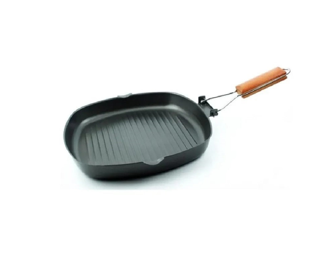 Non Stick Square Steak Pan with Wooden Handle | 24*28cm Grilling & Cooking Pan