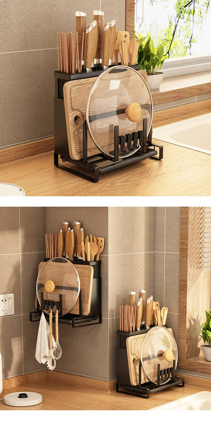 Wall Mounted Knife Rack | Kitchen Chopstick, Chopping Board & Pot Lid Storage Organizer