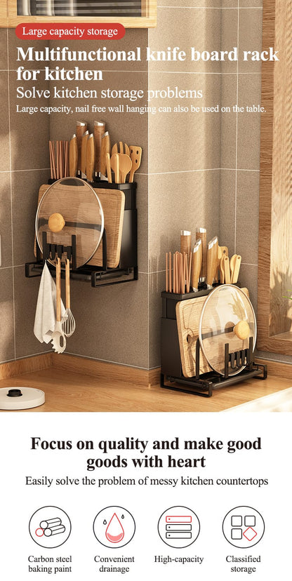 Wall Mounted Knife Rack | Kitchen Chopstick, Chopping Board & Pot Lid Storage Organizer