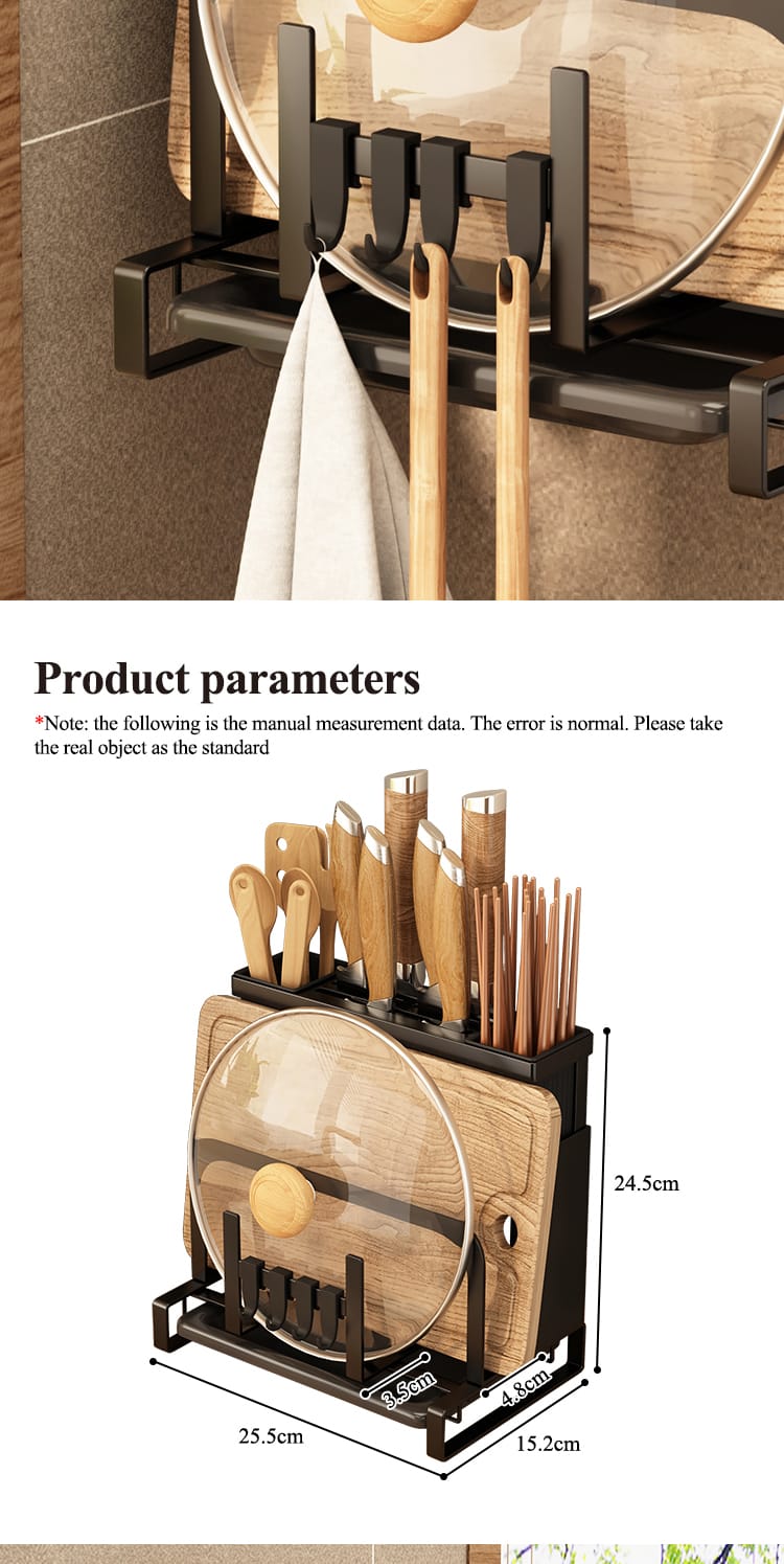 Wall Mounted Knife Rack | Kitchen Chopstick, Chopping Board & Pot Lid Storage Organizer