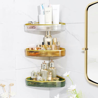 Multipurpose Acrylic Punch Free Bathroom Corner Shelf | Adhesive Sticker | Green, Clear, Gold