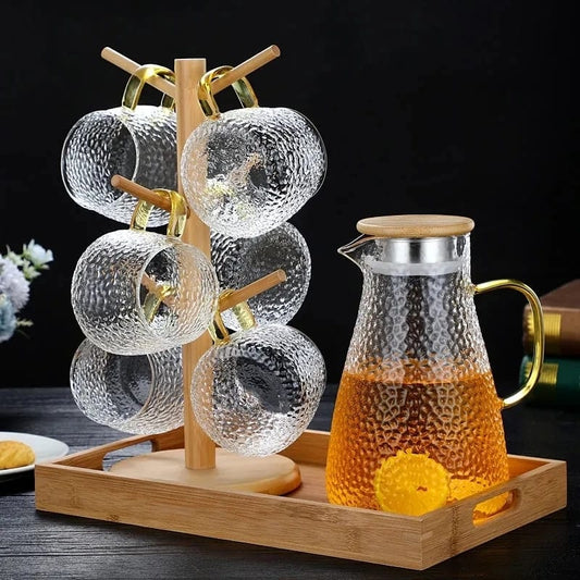 Snowflake Transparent Teapot  Coffee  Juice  Lemonade Jug | 9pcs Set | Borosilicate Glass | 1800ml