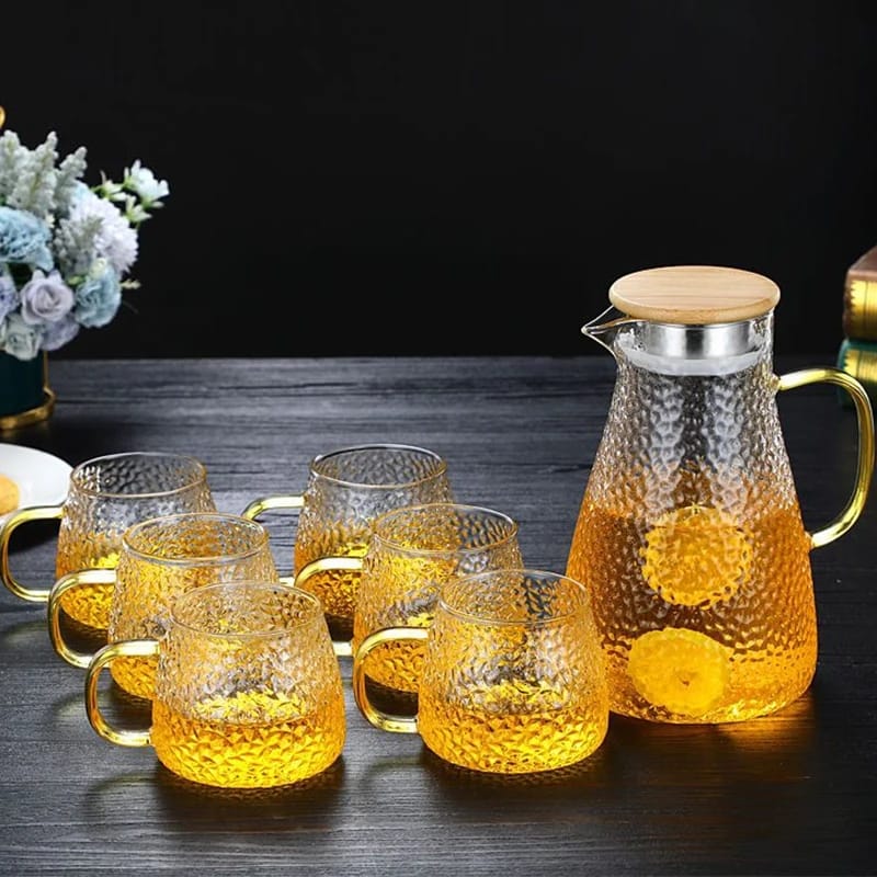 Snowflake Transparent Teapot  Coffee  Juice  Lemonade Jug | 9pcs Set | Borosilicate Glass | 1800ml