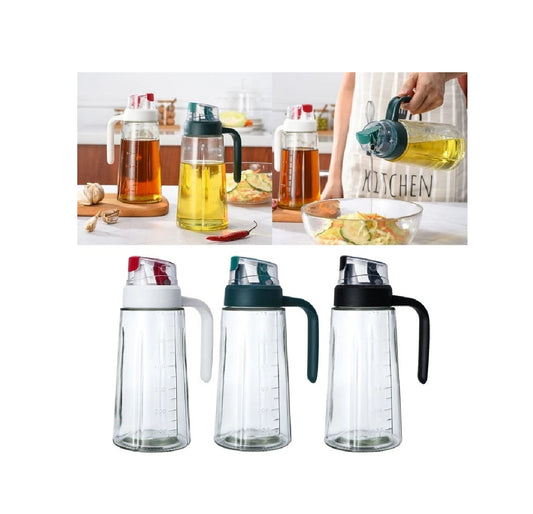 Non Slip Oil  Vinegar Dispenser | 630ml | Automatic Cap & Stopper | Leakproof Glass Cruet