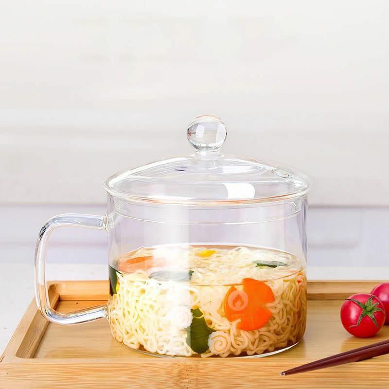 Glass Heat Resistant Cooking Pot with Handle | 1500ml | Oven & Microwave Friendly | Lead-Free and Non-Toxic