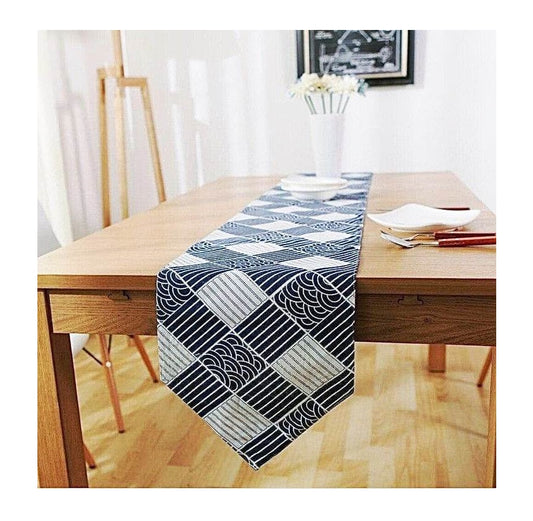 Simple Geometric Printed Table Runner | Cotton & Linen Fabric | 33x240 cm | Stylish Dining Accent