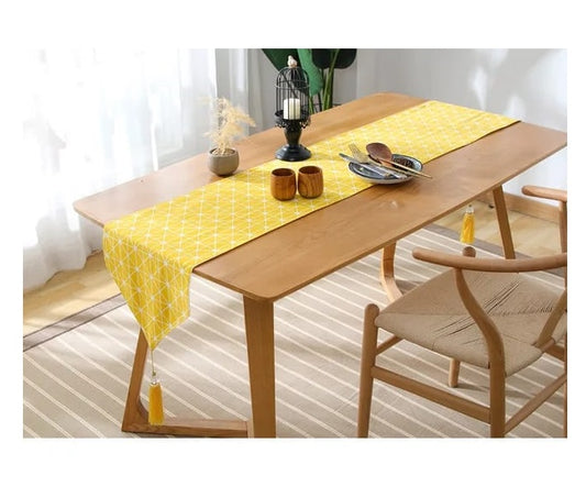 Simple Geometric Printed Table Runner | Cotton & Linen Fabric | 33x240 cm | Stylish Dining Accent