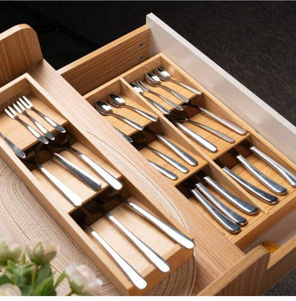 6 Slot Bamboo Cutlery Organizer | Eco Friendly Kitchen Drawer Organizer