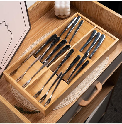 6 Slot Bamboo Cutlery Organizer | Eco Friendly Kitchen Drawer Organizer