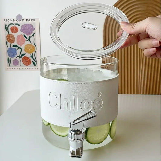 Chlce Juice Dispenser | 2.3L Capacity | Glass with Acrylic Lid | Heat Resistant, Airtight with Filter and Faucet